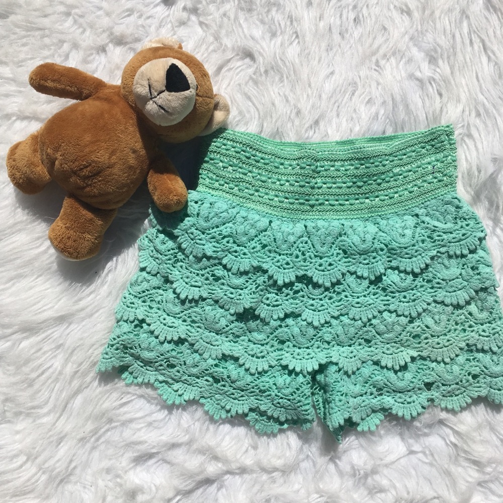 Exist Mint Green Crochet Shorts